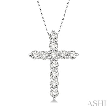 14K White Gold Diamond Cross Pendant- 0.50 Carat tw